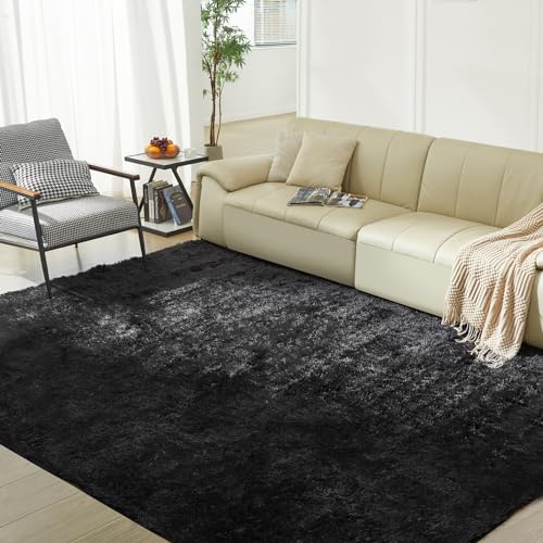 Super Soft Rugs for Living Room, Fluffy Shag Area Rugs, High Pile Soft Carpet for Bedroom and Teens Living Room, Home Decor, Tie-Dyed Blue Grey, 4X6