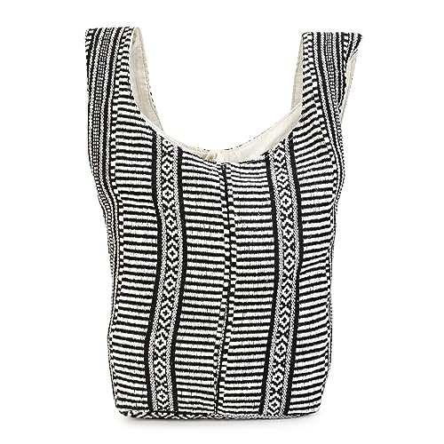 LONGING TO BUY Hemp Handbag, Unisex-Adults, Black & White, Faux Leather, Cross-Body, Zipper Closure, 13 x 2 x 14 inches