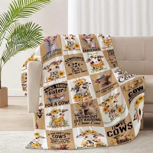 Cartoon Cow Blanket for Baby Girls Sunflowers Cow Throw Blanket for Boys, Lightweight Soft Flannel Blankets for Kids Gifts, 30x40 Inches