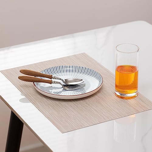 LEXMORE Placemats Set of 4 Vinyl/Plastic Woven Place Mats for Kitchen Table Indoor/Outdoor Washable Placemat Wipeable Dining Table Mats(Gold Dune)