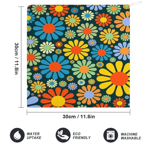 AGYG Dish Towels for Kitchen Drying with Hanging Loops,Cute Decorative Hand Towels for Bathroom Kitchen Set of 2,Soft Absorbent Tea Towels-Hippie Flower Hand Towels