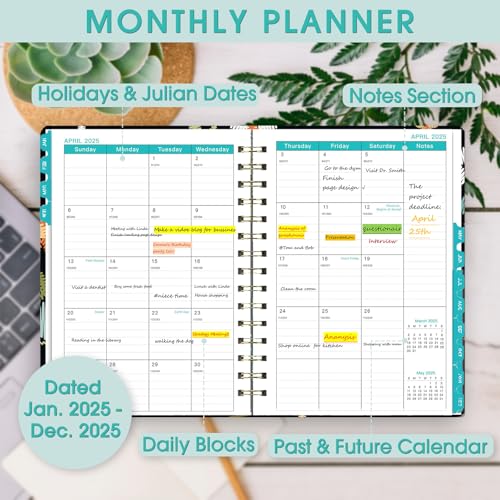 Ymumuda 2025 Planner, 12-Month Daily Weekly Monthly Planner from JAN.2025 to DEC.2025, 8.4" X 6", Spiral Planner Notebook with Stickers, Elastic Closure, Inner Pocket