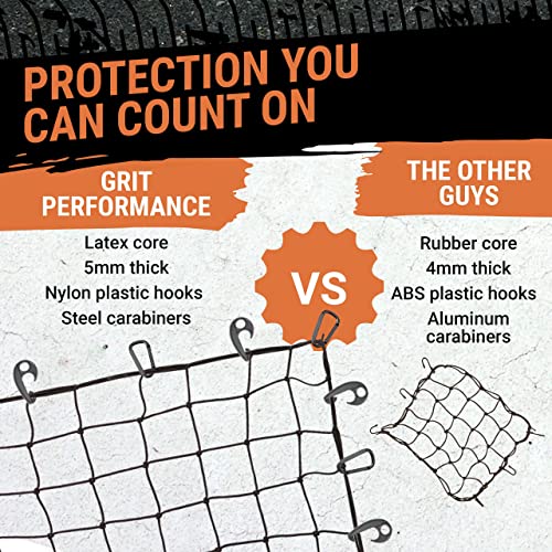 Grit Performance Cargo Net for SUV - 3 x 4 Foot, Heavy-Duty, Mesh Square Bungee Netting with 12 Hooks, 12 Black Clips and Storage Bag - Holds Small and Large Loads