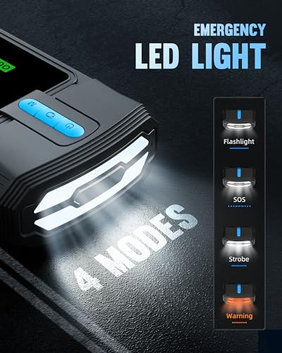 Car Jump Starter with Air Compressor, Hemingson 160PSI 3000A Portable Car Battery Jump Starter (9.0L Gas/8.0L Diesel), 12V Car Battery Jump Box Jumper Starter with Oversized LCD Display, Lights