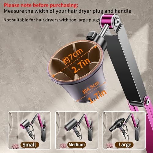 Blissfuhue Adjustable blow dryer holder wall mounted storage，Hands-Free bathroom blow dryer holder，height angle，metal material Compatible with 90% hair dryer hanger, suitable for countertop use