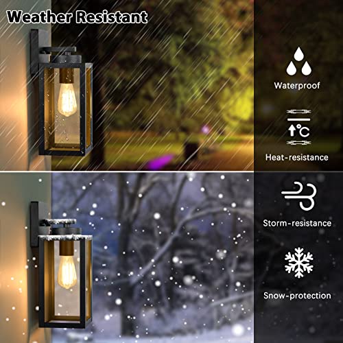 Outdoor Wall Light Fixtures, Exterior Waterproof Wall Lanterns, Bronze Porch Sconces Wall Mounted Lighting with E26 Sockets & Glass Shades, Modern Wall Lamps for Patio Front Door Entryway, 2-Pack