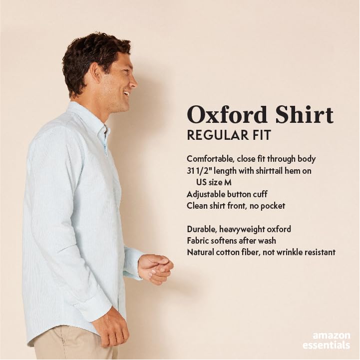 Amazon Essentials Men's Regular-Fit Long Sleeve Oxford Shirt, Blue, X-Small