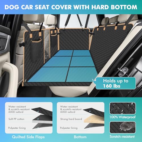 Reiseresa Dog Car Seat Cover with Hard Bottom, Dog Back Seat Extender for Dogs, Hard Bottom Dog Hammock for Car, SUV, Black