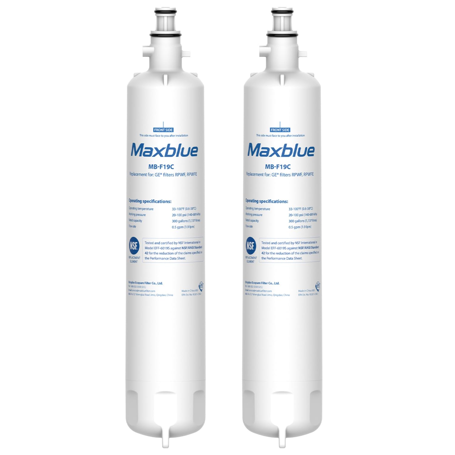 Maxblue Replacement for GE® RPWFE®, RPWF (with CHIP) Refrigerator Water Filter, Compatible with WSG-4, WF277, GFE28GMKES, PFE28KBLTS, GFD28GSLSS, PWE23KSKSS, GYE22HMKES, DFE28JSKSS, 2 Filters