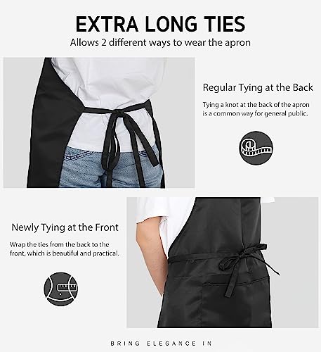 Syntus 12 Pack Bib Apron, Unisex Aprons Adjustable 100% Cotton with 2 Pockets Cooking Kitchen Aprons for Women Men Chef, BBQ Drawing Apron Bulk, Black