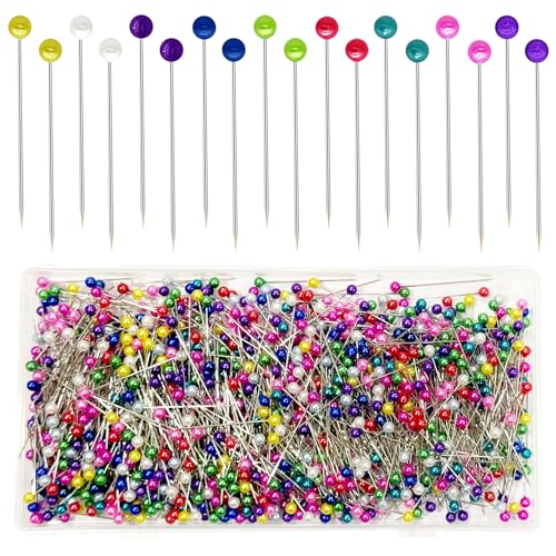 1000pcs Sewing Pins Straight Pin for Fabric, Pearlized Ball Head Quilting Pins Long 1.5inch, Multicolor Corsage Stick Pins for Dressmaker, Jewelry DIY Decoration, Craft and Sewing Project
