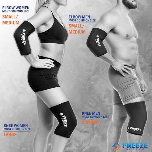 FreezeSleeve Ice and Heat Therapy Sleeve | Reusable Ice Pack Flexible Gel Compression Sleeve for Pain Relief and Recovery of Elbow Knee Ankle Leg Wrist Injuries | Black Small Medium