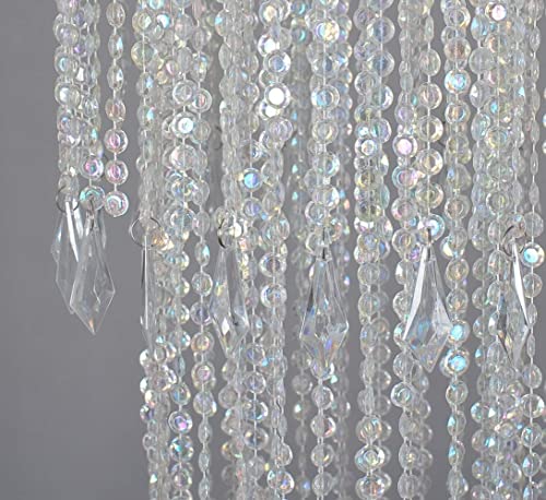 FlavorThings Sparkling Iridescent Acrylic Beaded Hanging Chandelier (W10.25"H30”)，3 Tiers Beads Pendant Shade, Ceiling Chandelier Lampshade with Acrylic Jewel Droplets, Beaded Lampshade