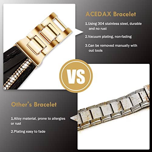 ACEDAX Bracelet Work for Apple Watch Bands 40mm Women, Boho Chic Leather Strap Compatible for apple watch band 38mm/41mm with Gold Metal Buckle, Multilayer Wrap for iWatch Series 8 7 6 SE 5 4 3 Black
