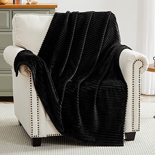 Geniospin Throw Blanket, 280GSM Extra Soft Lightweight Blanket with Strip, Plush Fuzzy Cozy Blankets and Throws for Couch, Bed, Sofa Cozy, Warm and Breathable (White and Black, 60x80 inches)