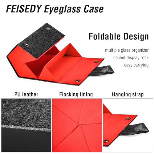 FEISEDY Sunglasses Organizer 5 Slots Travel Glasses Case,Hanging Eyewear Holder Fashionable PU Leather Eyeglass Case B0087