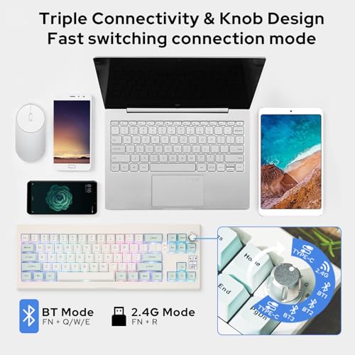 EPOMAKER Shadow-X Gasket Mechanical Keyboard with Screen, Hot Swappable 3 Modes (2.4ghz/Bluetooth/USB-C Wired) Wireless Gaming Keyboard, Poron Foam, Silicon Pad (White Blue, Wisteria Linear Switch)