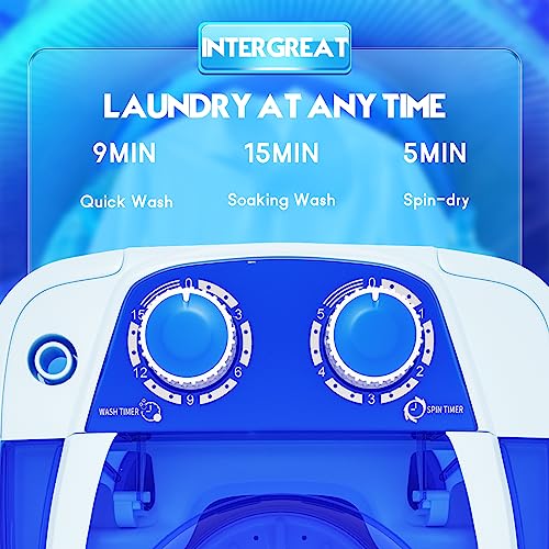 INTERGREAT Portable Washing Machine, 11 Lbs Mini Small Washer Machine, Single Tub Laundry Washer for Apartments, Dorms,Traveling, RV, Blue