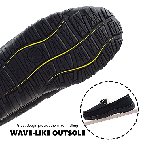 VLLy Mens Slippers Moccasins for Men Plush Lined Cozy House Bedroom Slippers Comfortable Slip on Flat Shoes with Memory Foam for Indoor Outdoor Use Black Size 8 US