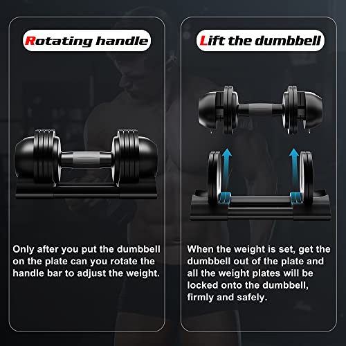 ALTLER Adjustable Dumbbell, 2PCS 22lb Dumbbell Set with Tray for Fitness, Fast Adjust Weight by Turning Anti-Slip Handle, Safety with 8 Lock Slots, Suitable for Men and Women, Black (AL-DB2202)