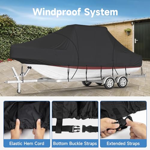 Pontoon Boat Cover, Fits 17-20 ft Pontoon and Flat Bottom Boats, Beamwidth Up to 102 Inch, Waterproof Marine Grade Polyester, Adjustable Straps and Storage Bag Included