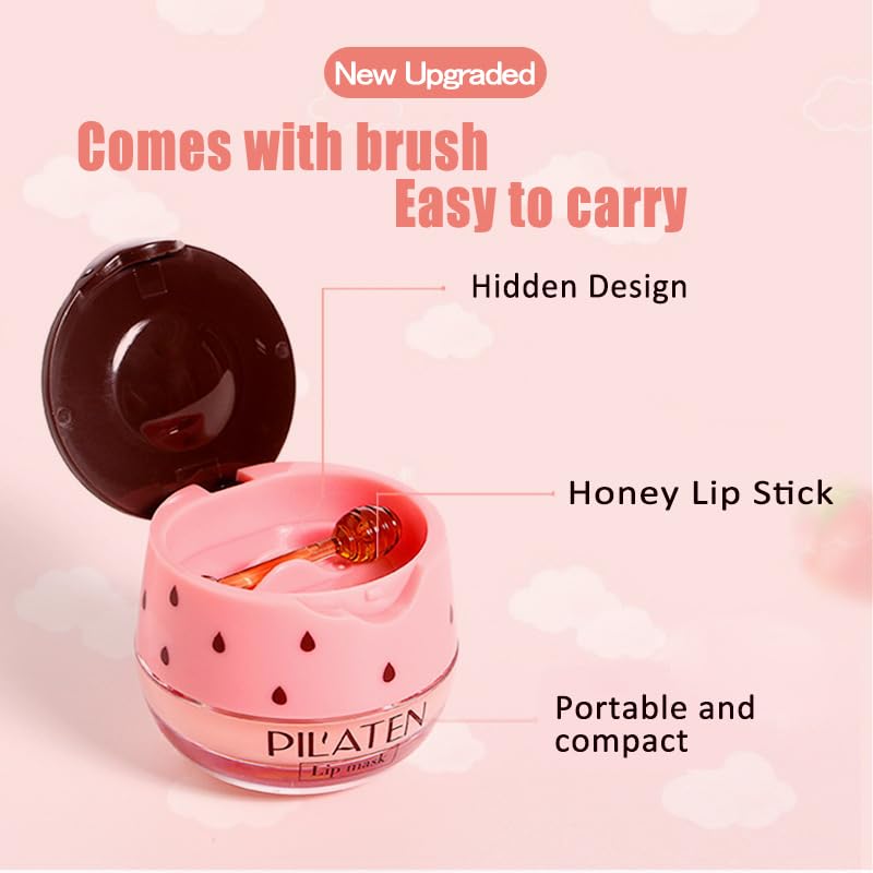 2PCS Lip Balm Honey Pot,Honey & Strawberry Lip Balm, Propolis Moisturizing Honey Lip Mask Lip Balm, Hydrating & Prevention Dry and Cracked Lip Scrubs Exfoliator