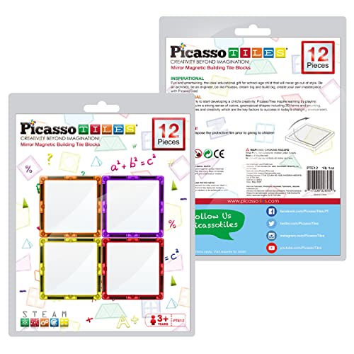 PicassoTiles Mirror Magnetic Building Tile Blocks, Construction Sensory Gifts Magnets Expansion Square Set, Toddler Magnets, Educational Toys for 3+ Year Old, Kindergarten Toys, Stacking Blocks