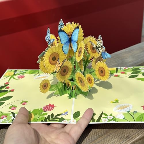 yaartz 3D Butterfly Pop Up Card Sunflower for Mother Wife Daughter Sister Grandmother Aunt, All Occasion/Mother's day/Birthday/Anniversary/Thank You