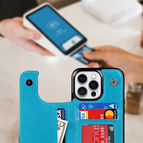 Anyisposs Phone Case for iPhone 14 Pro Wallet Case 6.1 inch Tempered Glass Screen Protector Leather Card Holder Slots Stand Cover Flip Cases Cell iPhone14Pro 5G i i-Phone i14 iPhone14 14Pro Men Blue