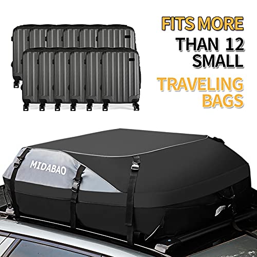 Car Roof Bag Cargo Carrier, 25 Cubic Feet Waterproof Rooftop Cargo Carrier + 6 Door Hooks Suitable for All Vehicle with/Without Rack