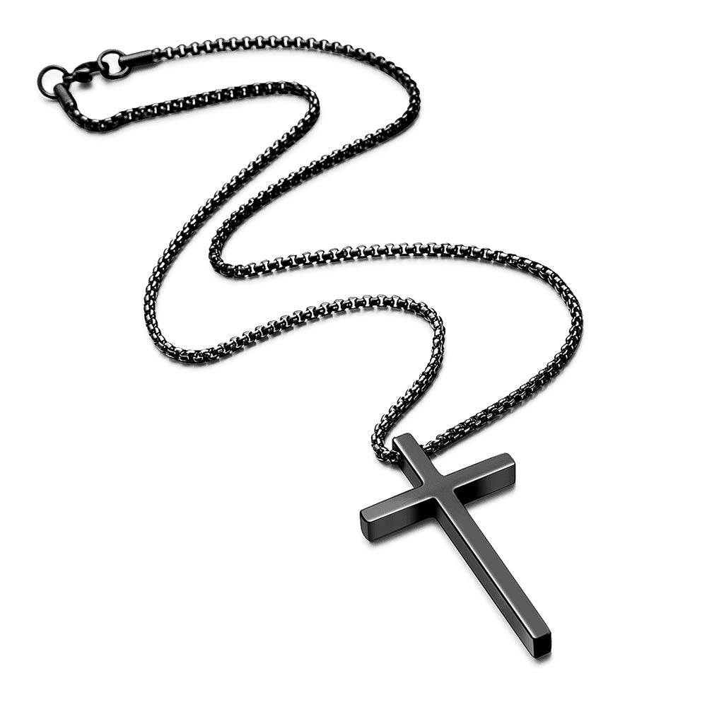 M MOOHAM Cross Pendant Necklaces for Men Boys, Cross Chain 18 Inch Black Jewelry Cross Neckalce, Gifts for Teen Teenage Boys Gifts Ideas, Baptism Gifts for Boys