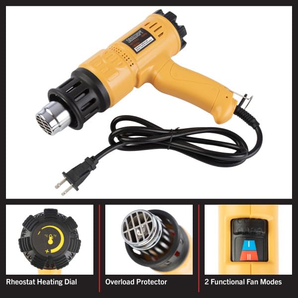 Heat Gun - Dual Temperature Heating Gun with 122-1112°F Range, Overload Protector, and 4 Nozzles for Crafts, Shrink Tube or Paint Removal by Stalwart