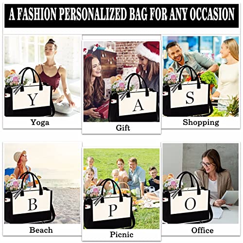 YOOLIFE Birthday Gifts for Women, Mothers Day Gifts Mom Wife Friends Female Teacher Bridal Shower Bridesmaids Proposal Wedding Personalized Gifts Boss Work Initial Tote Bag & Makeup Bag V