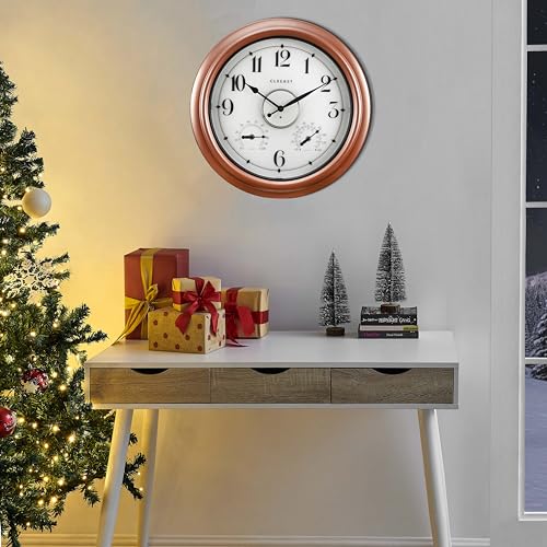 CLXEAST 18 Inch Illuminated Outdoor Indoor Clocks with Smart Sensor,Modern Farmhouse Lighted Wall Clock with Temperature and Humidity for Patio, Garden Decor,Copper/Rose Gold Finish