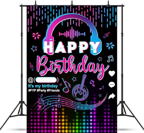 Mocsicka Music Happy Birthday Party Backdrop Musical Social Media Birthday Party Supplies Social Media Photography Background Musical Theme Birthday Party Supplies (6x4ft)