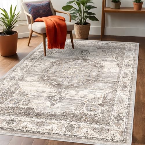 Washable Area Rugs 3x5 Entryway: Soft Ultra Thin Low Pile Mat Machine Washable Indoor Doormat Lightweight Entry Rug Anti Slip Backing Rugs for Living Room Bedroom Kitchen 3'x5' Beige