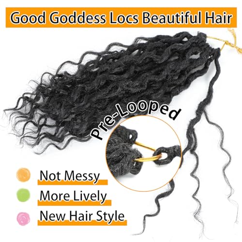 Goddess Locs Crochet Hair 14 Inch, 8 Packs Faux Locs Crochet Hair Pre Looped for Women, Boho Crochet Locs with Curly Ends (14 Inch 8 Packs, OT30#)