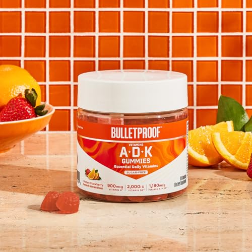 Bulletproof Sugar-Free Orange Strawberry Vitamins A+D+K Gummies, 60 Count, Keto Supplement for Heart, Bone and Immune Support, New and Improved Formula and Texture, Packaging May Vary