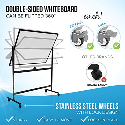 Large Mobile Rolling Whiteboard on Wheels (48x36") Includes Big Flipchart Pad, Magnetic Planners, and More! Portable Double Sided Dry Erase Magnetic White Board with Stand, Stain Resistant Technology