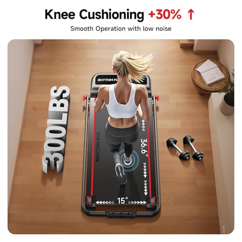 RHYTHM FUN Walking Pad Treadmill with Incline, 8% Incline Walking Treadmill, 300 lbs Foldable Treadmills with Handles for Home Office Use, Under Desk Compact Walking Pad