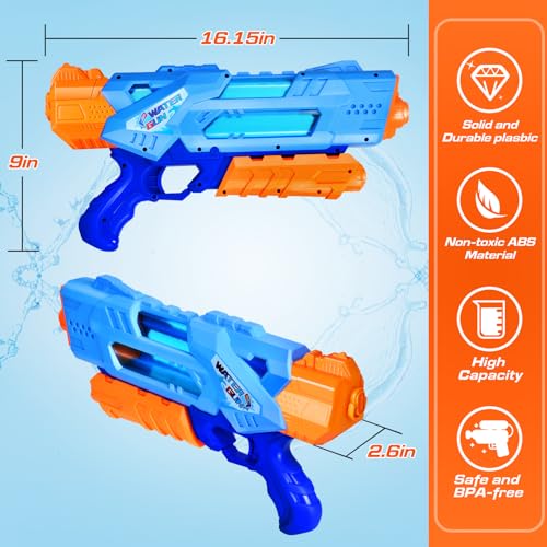 Super Water Guns for Kids Adults - 2 Pack Super Water Blaster Soaker Squirt Guns 1200cc with Excellent Range - Ideas Gift Toys for Summer Outdoor Swimming Pool Beach Sand Water Fighting Play