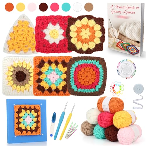 Katech Crochet Kit for Beginners, Granny Square Crochet Starter Kit for Adults Includes Crochet Blocking Mat Crochet Book, Beginner Crochet Kit for Kids Learn to Crochet Granny Squares Blanket Bags