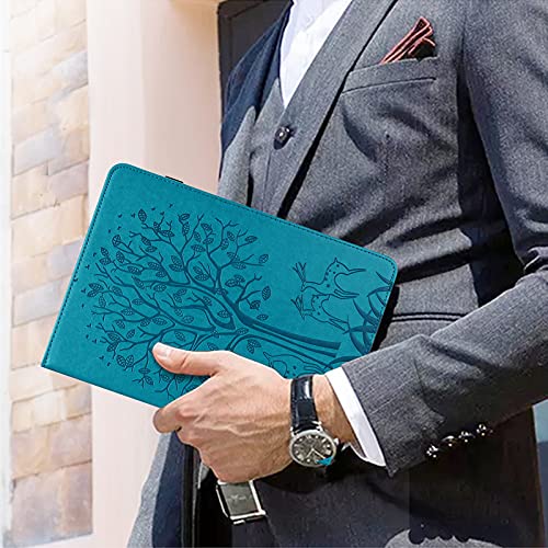 VODEFOX Case for Samsung Galaxy Tab S9 FE 5G 10.9 Inch/Tab S9 11 Inch 2023, PU Leather Tree Deer Protective Cover with Card Slots Hand Strap for Samsung Galaxy Tab S9 FE Case - Blue