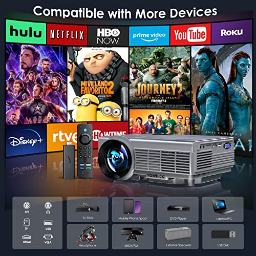 YOWHICK Projector with 5G WiFi Bluetooth, Native 1080P Outdoor Movie Projector 4K Support, 10000L Movie Video Projector, for HDMI, VGA, USB, Laptop, iOS & Android Phone