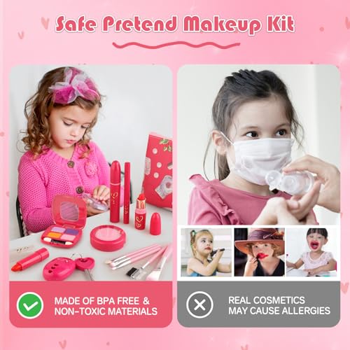 Toddler Girl Toys, Pretend Makeup Kit for Girls, Kids Play Makeup Set for Kids 3-5 4-6, Toddler Makeup Kit with Fake Makeup Set, Car Key & Make up Toy for Age 3 4 5 Year Old Girl Gifts