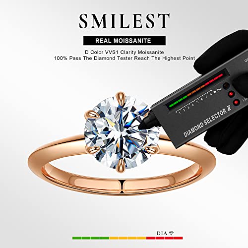 SMILEST Classic Moissanite Rings for Women, D Color VVS1 Clarity Lab Created Round Cut Diamond Rings 18K Yellow Gold Plated 925 Sterling Silver 6 Claw Moissanite Solitaire Engagement Ring for Women