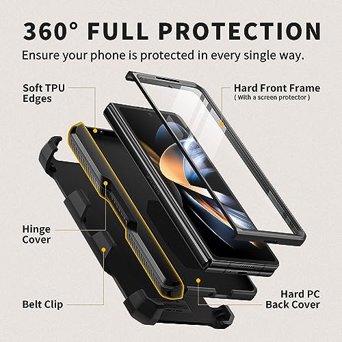 TONGATE for Z Fold 5 Case with Ring Stand, Built-in Z Fold5 S Pen Holder, Shockproof Rugged Phone Case with Screen Protector & Slide Camera Cover & Belt Clip for Samsung Galaxy Z Fold 5 2023, Black