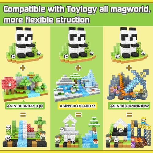 Magnetic Blocks-Build Mine Magnet World Panda Edition, Magnetic Tiles Building Blocks for Boys & Girls Age 3-5 4-8 5-7, Kids STEM Sensory Learning Outdoor Toys for 3+ Years Old Girls Boys Gifts