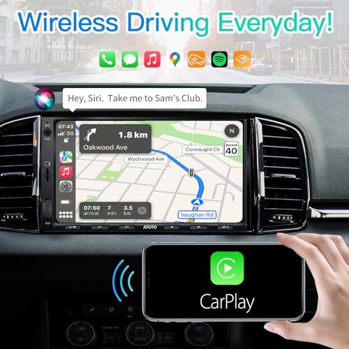 [Upgrade] ATOTO Double Din Car Stereo with Wireless CarPlay,Wireless Android Auto,7in IPS Touchscreen,Bluetooth,Phone Mirroring,HD LRV Camera,USB Video & Audio,F7G2A7WE-S01