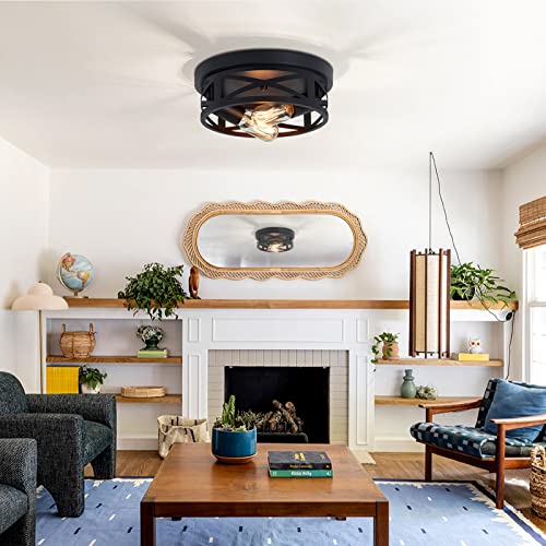 ZHU YAN 2 Pack Flush Mount Ceiling Light,Farmhouse Hallway Lighting Fixtures Ceiling,Industrial Light Fixtures Ceiling Mount for Kitchen,Entryway,Bedroom,E26 Base